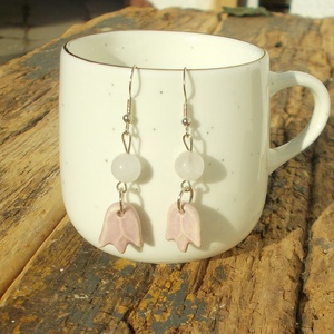 Tulipános fülbevaló, Ékszer, Fülbevaló, Lógó fülbevaló, Ékszerkészítés, Kerámia, MESKA