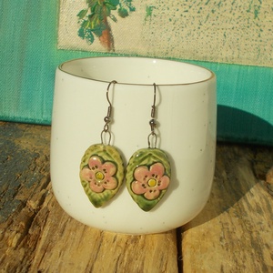 Virág fülbevaló, Ékszer, Fülbevaló, Lógó fülbevaló, Ékszerkészítés, Kerámia, MESKA