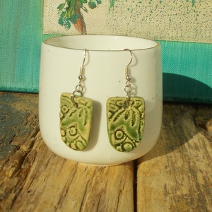 Antikolt zöld fülbevaló, Ékszer, Fülbevaló, Lógó fülbevaló, Ékszerkészítés, Kerámia, MESKA