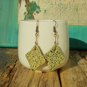 Antikolt zöld fülbevaló, Ékszer, Fülbevaló, Lógó fülbevaló, Ékszerkészítés, Kerámia, MESKA