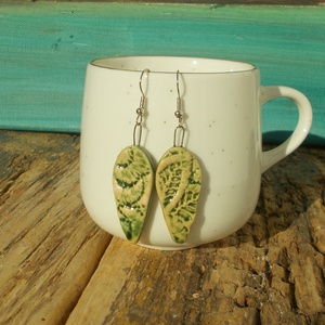 Antikolt zöld fülbevaló, Ékszer, Fülbevaló, Lógó fülbevaló, Ékszerkészítés, Kerámia, MESKA
