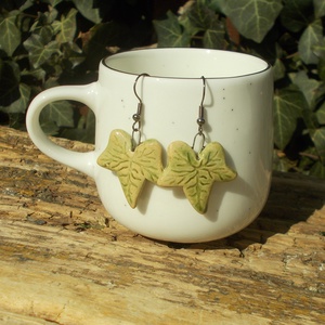 Borostyán leveles  fülbevaló, Ékszer, Fülbevaló, Lógó fülbevaló, Ékszerkészítés, Kerámia, MESKA