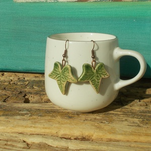 Borostyán leveles  fülbevaló, Ékszer, Fülbevaló, Lógó fülbevaló, Ékszerkészítés, Kerámia, MESKA