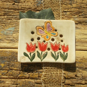 Tulipános  szappantartó, Otthon & Életmód, Fürdőszoba, Szappantartó, Kerámia, MESKA