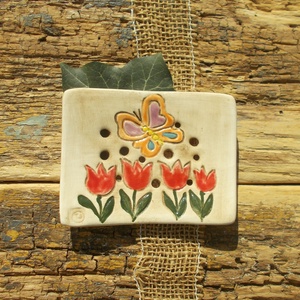 Tulipános  szappantartó - otthon & életmód - fürdőszoba - szappantartó - Meska.hu