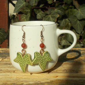 Borostyán leveles  fülbevaló, Ékszer, Fülbevaló, Lógó fülbevaló, Ékszerkészítés, Kerámia, MESKA