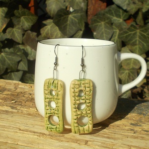 Antikolt zöld fülbevaló, Ékszer, Fülbevaló, Lógó fülbevaló, Ékszerkészítés, Kerámia, MESKA