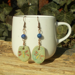 Szitakötős fülbevaló, Ékszer, Fülbevaló, Lógó fülbevaló, Ékszerkészítés, Kerámia, MESKA