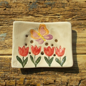 Tulipános  szappantartó, Otthon & Életmód, Fürdőszoba, Szappantartó, Kerámia, MESKA