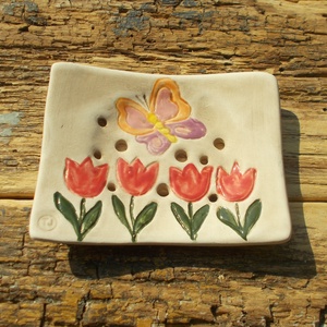 Tulipános  szappantartó - otthon & életmód - fürdőszoba - szappantartó - Meska.hu