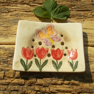 Tulipános  szappantartó, Otthon & Életmód, Fürdőszoba, Szappantartó, Kerámia, MESKA