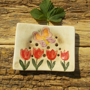 Tulipános  szappantartó - otthon & életmód - fürdőszoba - szappantartó - Meska.hu