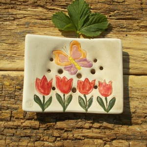 Tulipános szappantartó - otthon & életmód - fürdőszoba - szappantartó - Meska.hu
