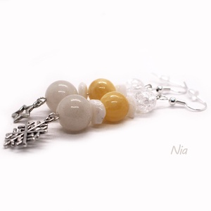 Csillagfény a hóesésben - ásványfülbevaló hópehely és csillag medálokkal - ékszer - fülbevaló - lógó fülbevaló - Meska.hu