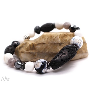 Viharfelhők - ásvány és lávakő karkötő - ékszer - karkötő - karkötő medállal - Meska.hu