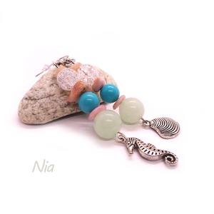 Hurrá, nyaralunk! :) - ásványfülbevaló csikóhal és kagyló medállal - ékszer - fülbevaló - lógó fülbevaló - Meska.hu