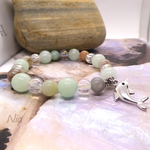 Hullámok hátán - ásvány és üveggyöngy karkötő delfin medállal - ékszer - karkötő - karkötő medállal - Meska.hu