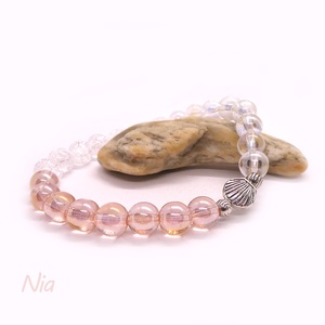 Tengerfény - ásvány és üveggyöngy karkötő kagyló medállal - Meska.hu