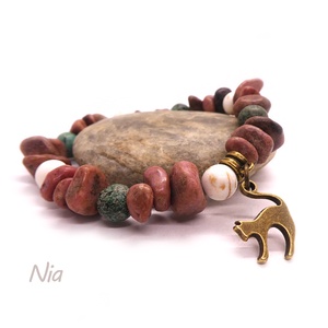 Édes otthon - ásványkarkötő cica medállal - Meska.hu