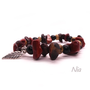 Borbolya - ásványkarkötő falevél medállal - ékszer - karkötő - karkötő medállal - Meska.hu