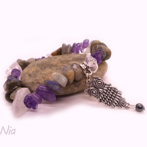 Augusztusi éjszakák - ásványkarkötő bagoly medállal - Meska.hu