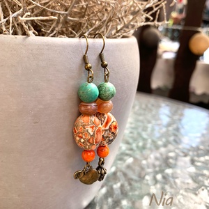 Szüreti bál - őszi fülbevaló alma és toboz medálokkal - ékszer - fülbevaló - lógó fülbevaló - Meska.hu