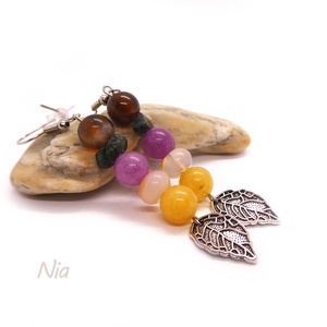 Elsárgult levél - őszi ásványfülbevaló falevél medálokkal - Meska.hu