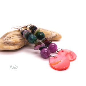 Indián nyár - ásványfülbevaló kagyló korongokkal - Meska.hu