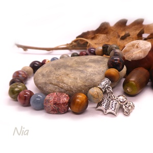 Őszi mese - ásványkarkötő maci és könyv medállal - Meska.hu