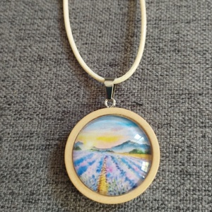 Levendulás üveg lencsés nyaklánc  - ékszer - nyaklánc - medál - Meska.hu