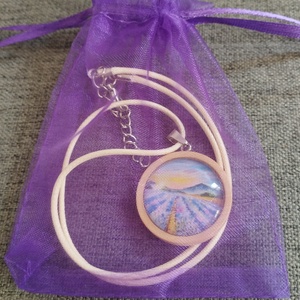 Levendulás üveg lencsés nyaklánc  - ékszer - nyaklánc - medál - Meska.hu