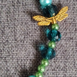 Szitakötős üveg gyöngy  karkötő  kerámia szívvel  - ékszer - karkötő - gyöngyös karkötő - Meska.hu