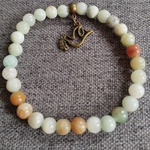 Agate (achát) ásvány karkötő bronz színű madárral  - ékszer - karkötő - gyöngyös karkötő - Meska.hu