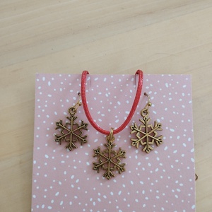 Nyaklánc fülbevaló szett arany színű hópehellyel  - ékszer - fülbevaló - fülékszer - Meska.hu