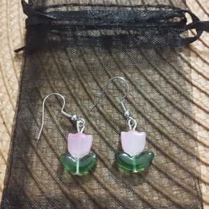 Tulipános fülbevaló orvosi acél fülivel, Ékszer, Fülbevaló, Lógó fülbevaló, Ékszerkészítés, MESKA