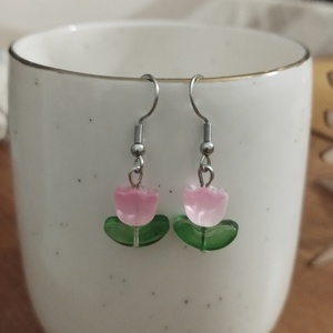 Tulipános fülbevaló orvosi acél fülivel - ékszer - fülbevaló - lógó fülbevaló - Meska.hu