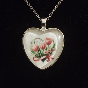 Tulipános, üveg lencsés nyaklánc orvosi acél lánccal , Ékszer, Nyaklánc, Medálos nyaklánc, Ékszerkészítés, MESKA