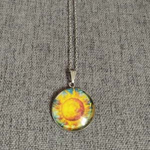 Üveg lencsés, orvosi acél nyaklánc Van Gogh motívummal  - ékszer - nyaklánc - medálos nyaklánc - Meska.hu