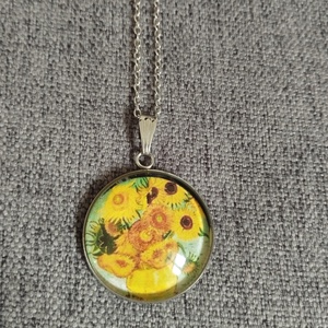 Üveg lencsés, orvosi acél nyaklánc Van Gogh motívummal  - ékszer - nyaklánc - medálos nyaklánc - Meska.hu