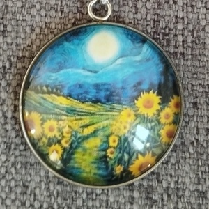 Üveg lencsés, orvosi acél nyaklánc Van Gogh motívummal  - ékszer - nyaklánc - medálos nyaklánc - Meska.hu