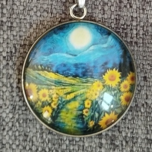 Van Gogh ihlette üveg lencsés, orvosi acél nyaklánc és fülbevaló szett   - ékszer - nyaklánc - medálos nyaklánc - Meska.hu