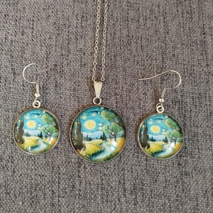 Van Gogh ihlette üveg lencsés, orvosi acél nyaklánc és fülbevaló szett  , Ékszer, Nyaklánc, Medálos nyaklánc, Ékszerkészítés, MESKA