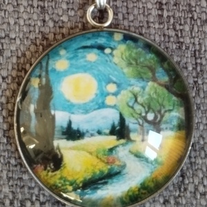 Van Gogh ihlette üveg lencsés, orvosi acél nyaklánc és fülbevaló szett   - ékszer - nyaklánc - medálos nyaklánc - Meska.hu