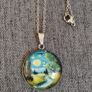 Üveg lencsés, orvosi acél nyaklánc Van Gogh motívummal , Ékszer, Nyaklánc, Medálos nyaklánc, Ékszerkészítés, MESKA