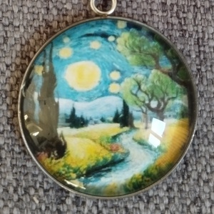 Üveg lencsés, orvosi acél nyaklánc Van Gogh motívummal  - ékszer - nyaklánc - medálos nyaklánc - Meska.hu