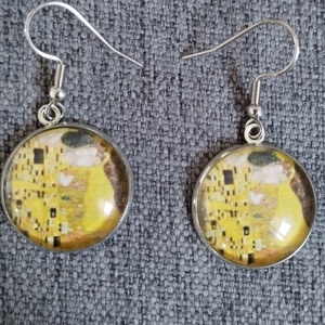 Klimt ihlette fülbevaló orvosi acél szerelékkel, Ékszer, Fülbevaló, Lógós kerek fülbevaló, Ékszerkészítés, MESKA