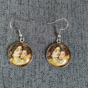 Klimt ihlette fülbevaló orvosi acél szerelékkel, Ékszer, Fülbevaló, Lógós kerek fülbevaló, Ékszerkészítés, MESKA