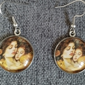 Klimt ihlette fülbevaló orvosi acél szerelékkel - ékszer - fülbevaló - lógós kerek fülbevaló - Meska.hu