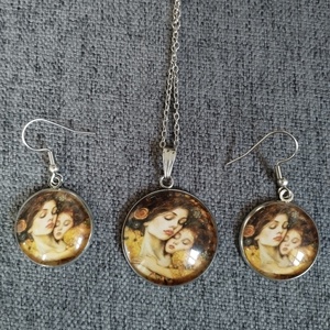 Gustav Klimt ihlette üveg lencsés, orvosi acél nyaklánc és fülbevaló szett  , Ékszer, Nyaklánc, Medálos nyaklánc, Ékszerkészítés, MESKA