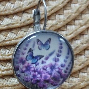 üveg lencsés fülbevaló levendula motívummal  - Meska.hu